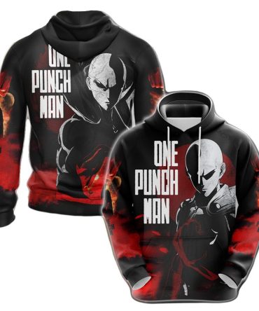 One Punch Man Hoodie One Punch Man Saitama Silhouette T-Shirt Black Red Unisex