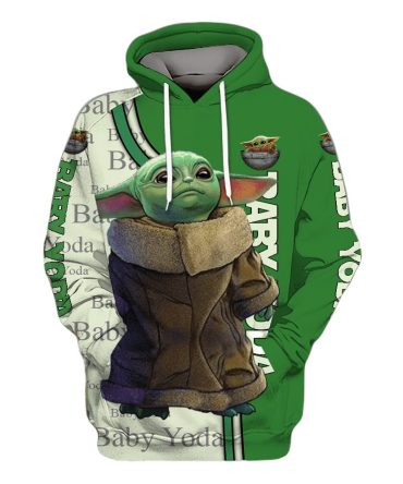 Sw Hoodie Baby Yoda Graphic Pattern Hoodie White Green Unisex