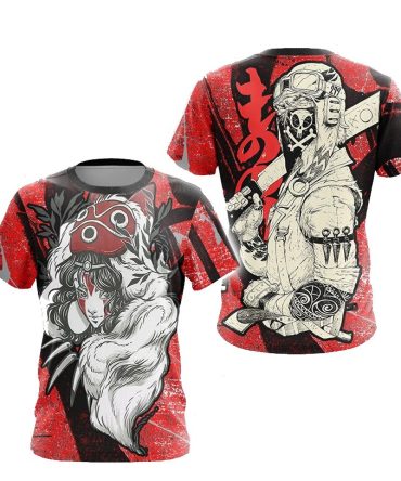 Sghibli T-Shirt Cool Princess Mononoke Ashitaka T-Shirt Red Unisex