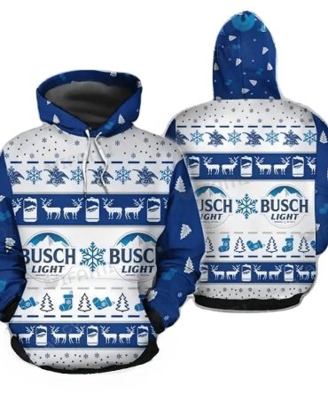 Busch Light Hoodie Busch Light Can Christmas Pattern Hoodie White Blue Unisex