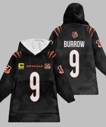 2025 Burrow 9 Captain Bengals Football Blanket Hoodie