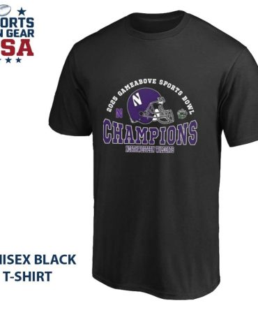 2025 Gameabove Bowl Champions Northwestern Wildcats Football Champions 2025 Gameabove Sports Bowl Helmet Shirt