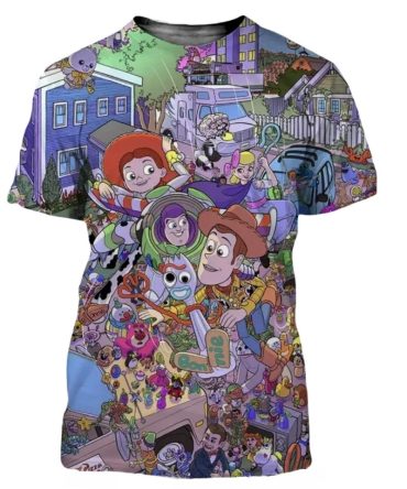 Toy Story T-Shirt Dn Toy Story 4 Characters Doodle Pattern T-Shirt Colorful Unisex