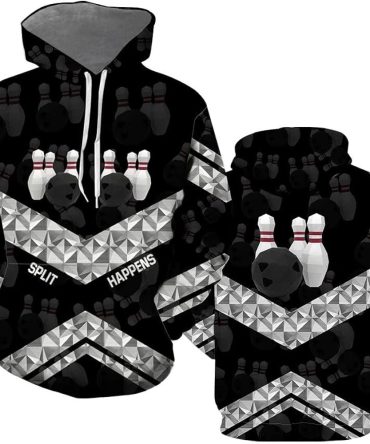 Bowling Hoodie Bowling Polygraphic Art Split Happens T-Shirt Black Gray Unisex