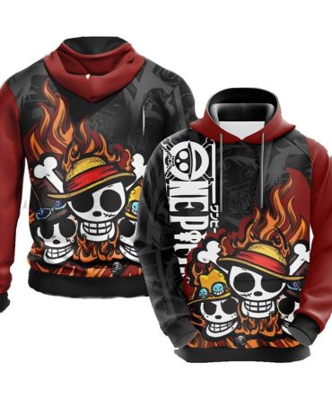 One Piece Hoodie One Piece Luffy Sabo Ace Pirate Skulls Hoodie Black Red Unisex
