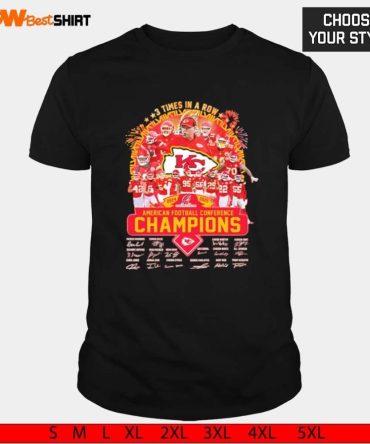 3 Times In A Row Afc Champions 2024-2025 Kansas City Chiefs Signatures Shirt