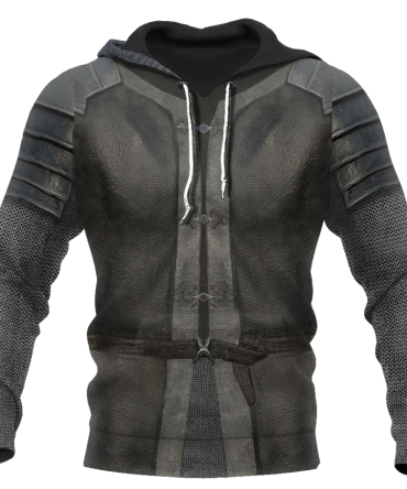 Historical Hoodie Chainmail Knight Medieval Armor Costume T-Shirt Black Unisex