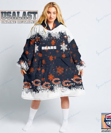 New Nfl Chicago Bears Snowflake Blanket Hoodie Fleece Hooded Blanket