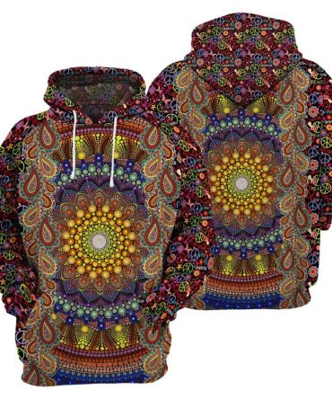 Hippie Hoodie Sunflower Mandala Hippie Peace Sign Pattern Brown T-Shirt Hoodie Adult Unisex