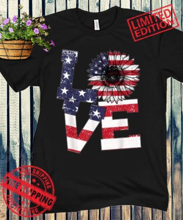 4Th Of July Love Sunflower Patriotic American Flag Gift Shirts