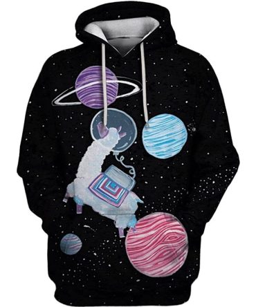 Llama Hoodie Astronaut Llama Outer Space Planets Black Hoodie
