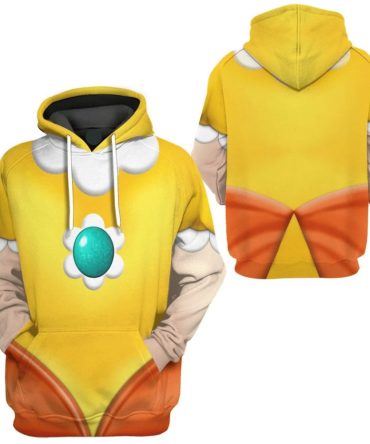 Super Mario Costume Hoodie Game Character Princess Daisy Costume T-Shirt Yellow Unisex Adults