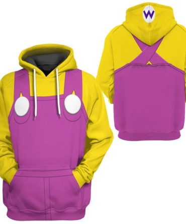 Super Mario Costume Hoodie Game Character Wario Costume T-Shirt Yellow Pink Unisex Adults