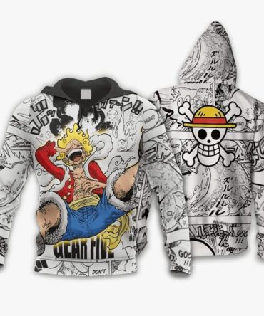 One Piece Hoodie Luffy Gear 5 Awakening Manga Style Hoodie Black White Unisex