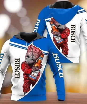 Beer Hoodie Busch Beer Baby Groot Blue White Hoodie Amazing Beer