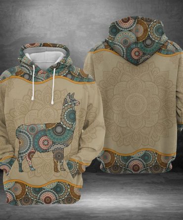 Llama Hoodie Llama Mandala Green Sand Color Hoodie