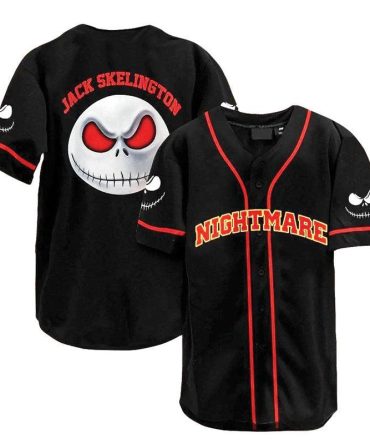 Unisex Nightmare Baseball Jersey - Jack Skellington Inspired, Black/Red, Perfect For Fans!