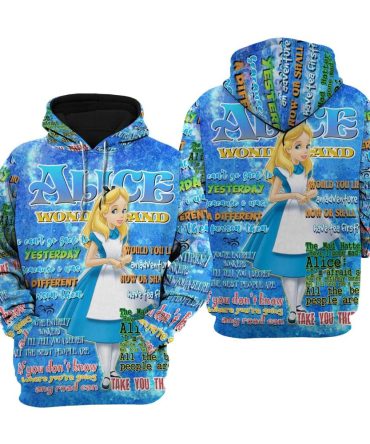 Aiw Hoodie Alice Wonderland Words Quote Pattern Hoodie Blue Unisex
