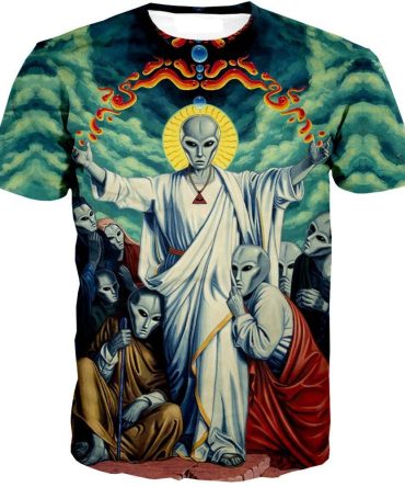 Alien God Shirt Alien Christ Art Blue T-Shirt Men Women Adult Unisex