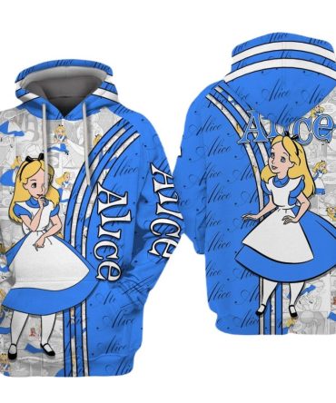 Aiw Hoodie Alice Comic Style Pattern Hoodie Blue White Unisex
