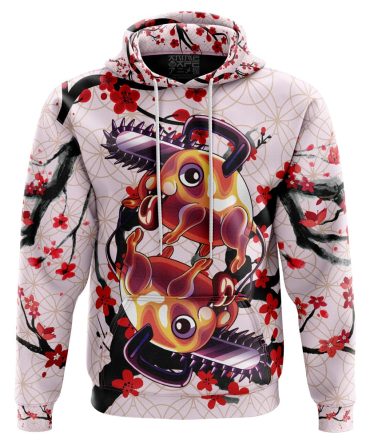 Chainsaw Man Hoodie Denji And Pochita Cherry Blossom Hoodie Pink Unisex