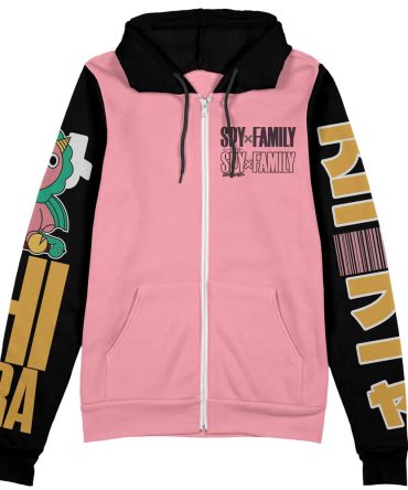 Spyxfamily Zip Hoodie Anya Forger Manga Style Zip Hoodie Black Pink Unisex