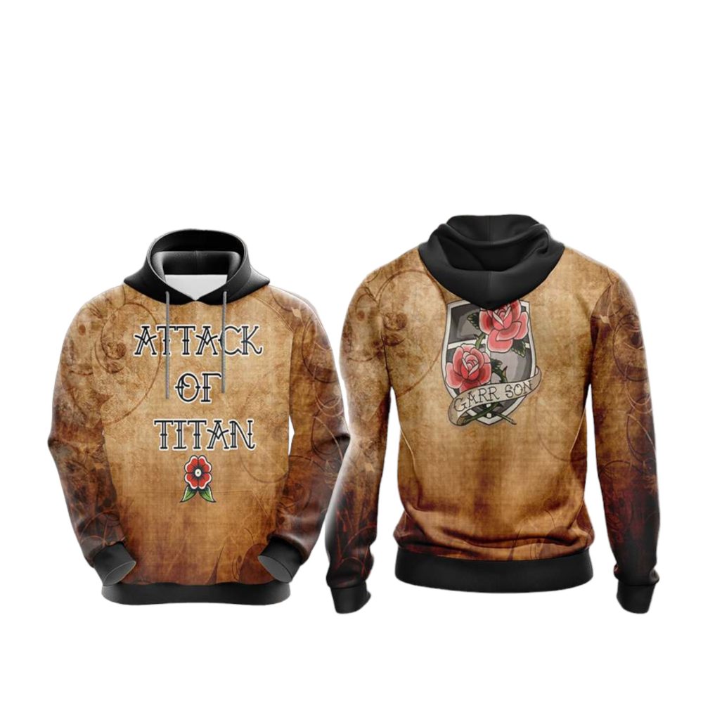 Attack On Titan Hoodie Attack On Titan Garrison Flower Hoodie Brown Unisex