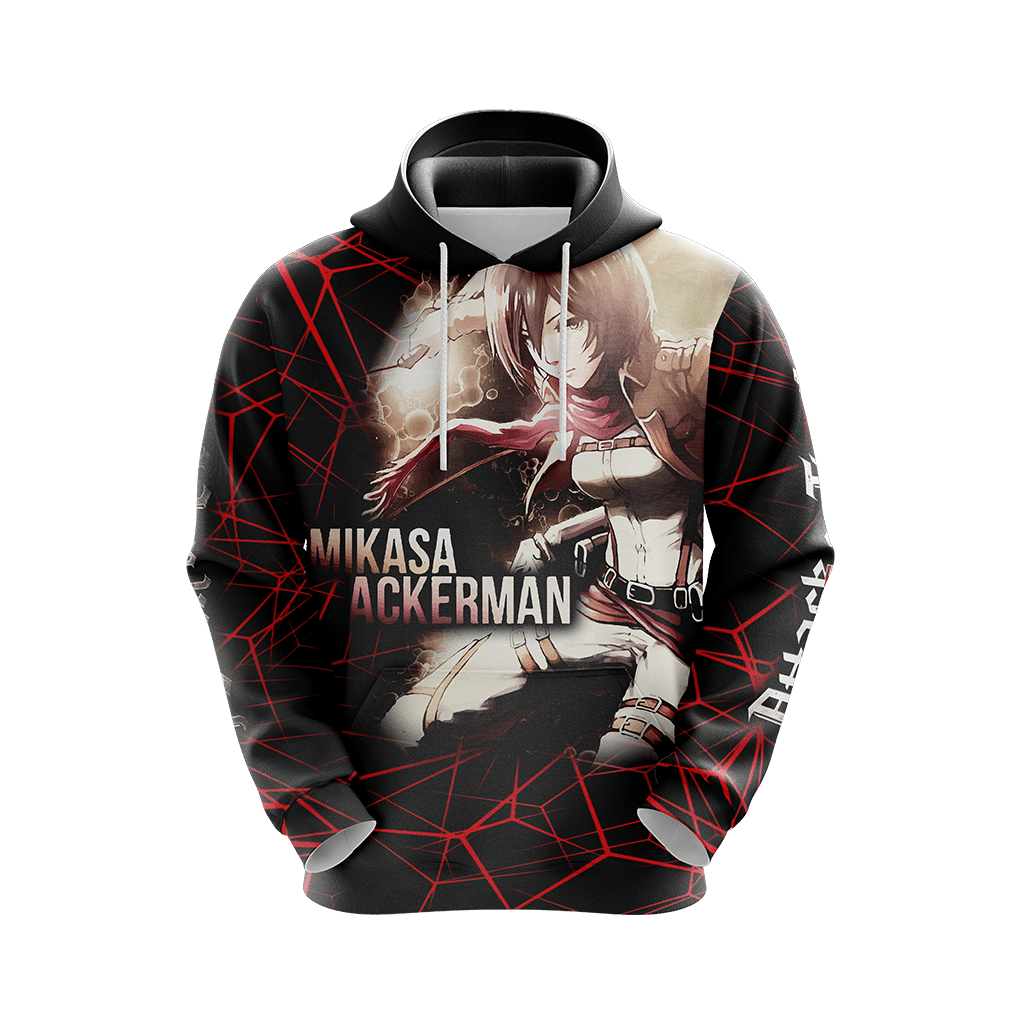 Attack On Titan Hoodie Attack On Titan Mikasa Ackerman In Action Hoodie Black Red Unisex - Image 2