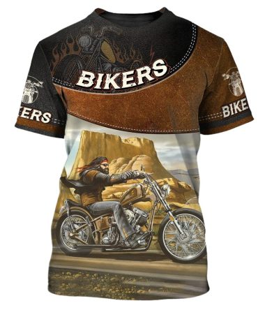 Motorcycle T-Shirt Biker On The Road Graphic T-Shirt Brown Unisex