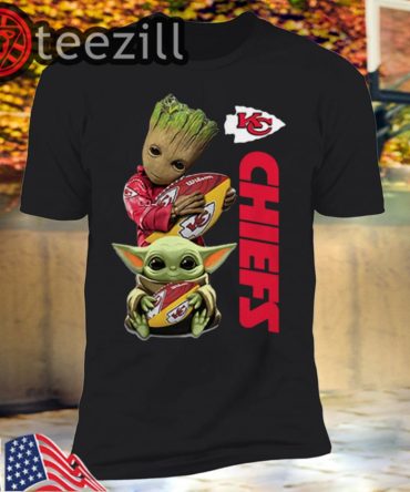 Baby Yoda And Baby Groot Hug Kansas City Chiefs Tshirts
