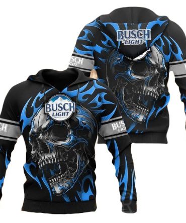 Busch Light Hoodie Busch Light Basic Skull Hoodie Black Whote Unisex