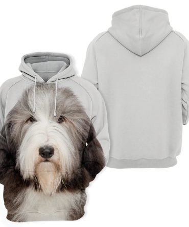 Dog Hoodie Bearded Collie Dog Face Graphic Hoodie Brown Gray Unisex