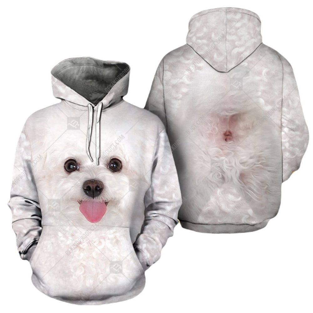 Dog Hoodie Bichon Frise Dog Front And Back Hoodie White Unisex