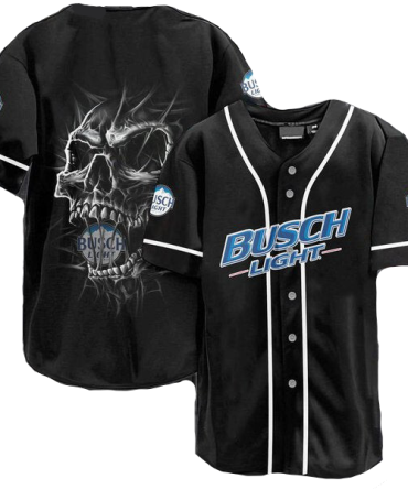 Busch Light Skull Graphic Baseball Jersey - Cool Black Sportswear For Fans
