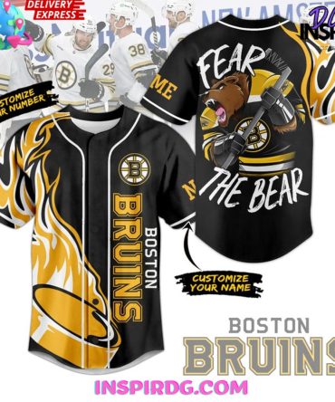 Boston Bruins Fear The Bear Custom Name Baseball Jersey
