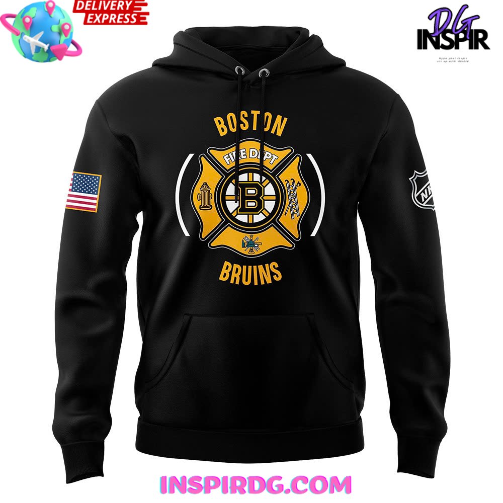 Boston Bruins Firefighter Appreciation Night Black Hoodie - Image 2