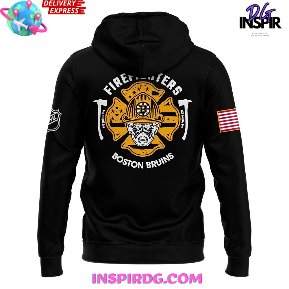 Boston Bruins Firefighter Appreciation Night Black Hoodie - Image 3