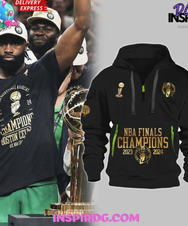 Boston Celtics Nba Champions 2023-2024 Black Half Zip Hoodie