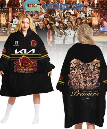 Brisbane Broncos 2025 Nrl Premiers Black Oodie Hoodie Blanket