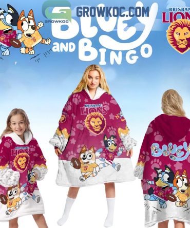 Brisbane Lions Bluey And Bingo Fleece Oodie Hoodie Blanket