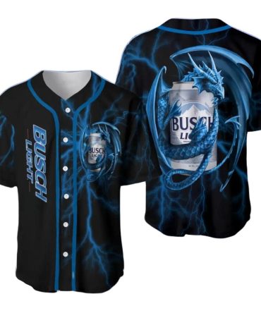 Dragon & Busch Light Baseball Jersey - Electric Blue Design, Perfect For Fans & Collectors!
