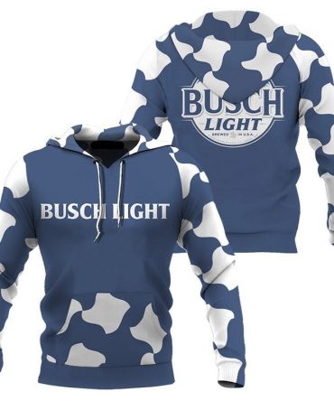 Busch Light Hoodie Busch Light Cow Pattern Hoodie White Blue Unisex