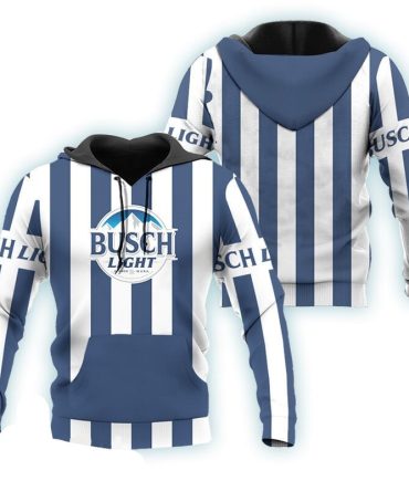Busch Light Hoodie Busch Light Vintage Striped Hoodie White Blue Unisex