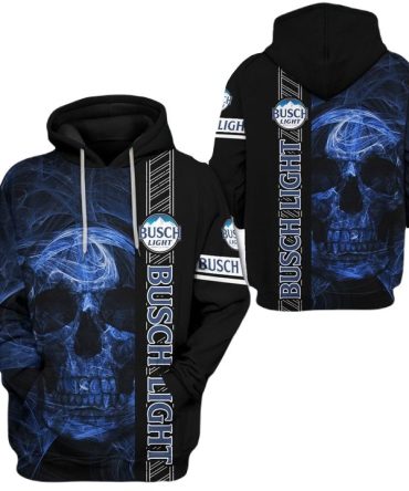 Busch Light Hoodie Busch Light Skull Smoke Graphic T-Shirt Black Unisex