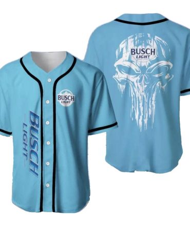 Busch Light Blue Skull Baseball Jersey – Cool & Stylish Fan Gear For Sports Lovers