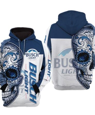 Busch Light Hoodie Busch Light Sugar Skull Hoodie White Blue Unisex