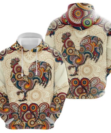Chicken Hoodie Chicken Vintage Mandala Pattern Hoodie Colorful Unisex