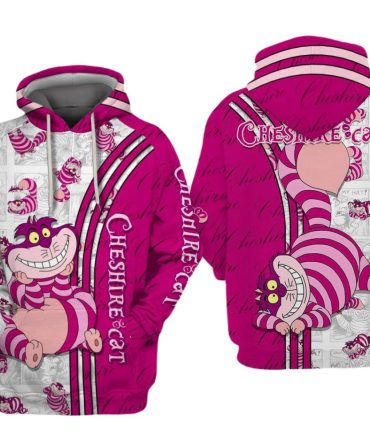 Aiw Hoodie Cheshire Cat Comic Style Pattern Hoodie Pink White Unisex