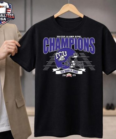 Celebrate 2025 Alamo Bowl Tcu Horned Frogs Football Champions 2025 Valero Alamo Bowl Helmet Shirt