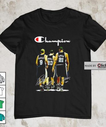 Champion San Antonio Spurs Tony Parker 9 Gindbil 20 Duncan 21 Signatures Basketball Shirt